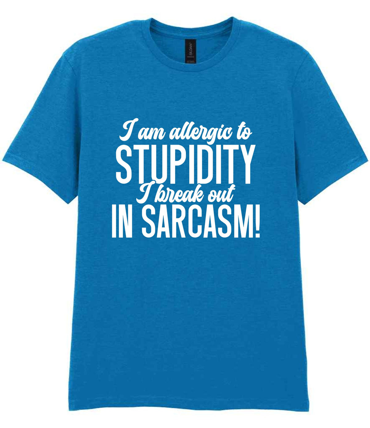 T-shirt piece of the Matching Set: Mug, Coaster & T-shirt with Sarcastic Text Design in Sapphire Blue
