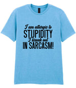T-shirt piece of the Matching Set: Mug, Coaster & T-shirt with Sarcastic Text Design in Sky Blue