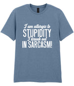 T-shirt piece of the Matching Set: Mug, Coaster & T-shirt with Sarcastic Text Design in Stone Blue