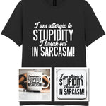 Matching Set: Mug, Coaster & T-shirt with Sarcastic Text Design in Black