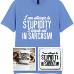 Matching Set: Mug, Coaster & T-shirt with Sarcastic Text Design in Carolina Blue