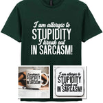Matching Set: Mug, Coaster & T-shirt with Sarcastic Text Design in Forest Green