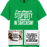 Matching Set: Mug, Coaster & T-shirt with Sarcastic Text Design in Irish Green