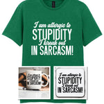 Matching Set: Mug, Coaster & T-shirt with Sarcastic Text Design in Kelly Green