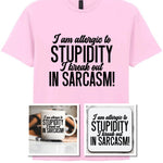 Matching Set: Mug, Coaster & T-shirt with Sarcastic Text Design in Light Pink