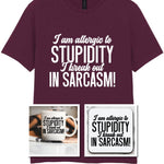 Matching Set: Mug, Coaster & T-shirt with Sarcastic Text Design in Maroon