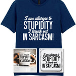 Matching Set: Mug, Coaster & T-shirt with Sarcastic Text Design in Navy