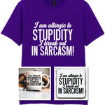 Matching Set: Mug, Coaster & T-shirt with Sarcastic Text Design in Purple