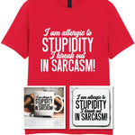 Matching Set: Mug, Coaster & T-shirt with Sarcastic Text Design in Red