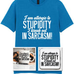 Matching Set: Mug, Coaster & T-shirt with Sarcastic Text Design in Sapphire Blue