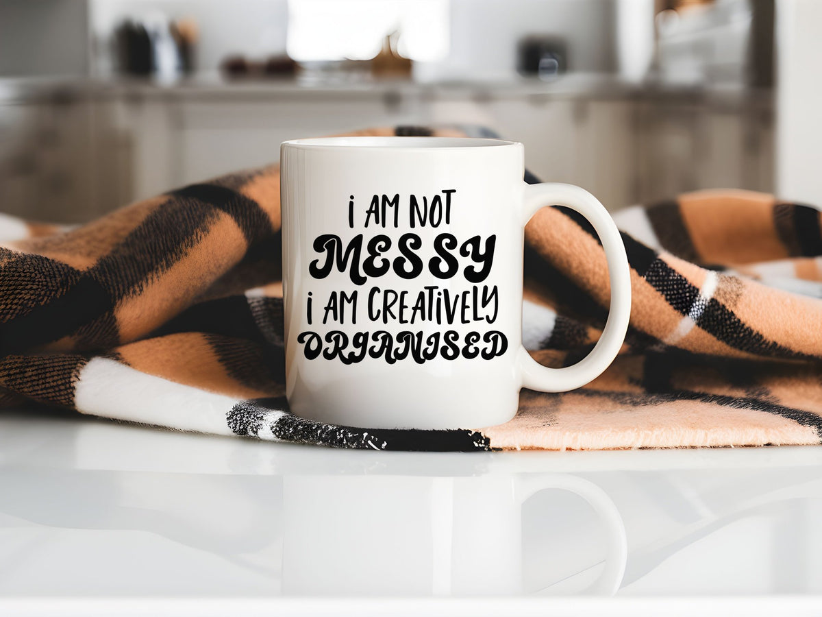 Mug piece of the I AM NOT MESSY I AM CREATIVELY ORGANISED Matching Set with Mug, Coaster & T-shirt in Charcoal