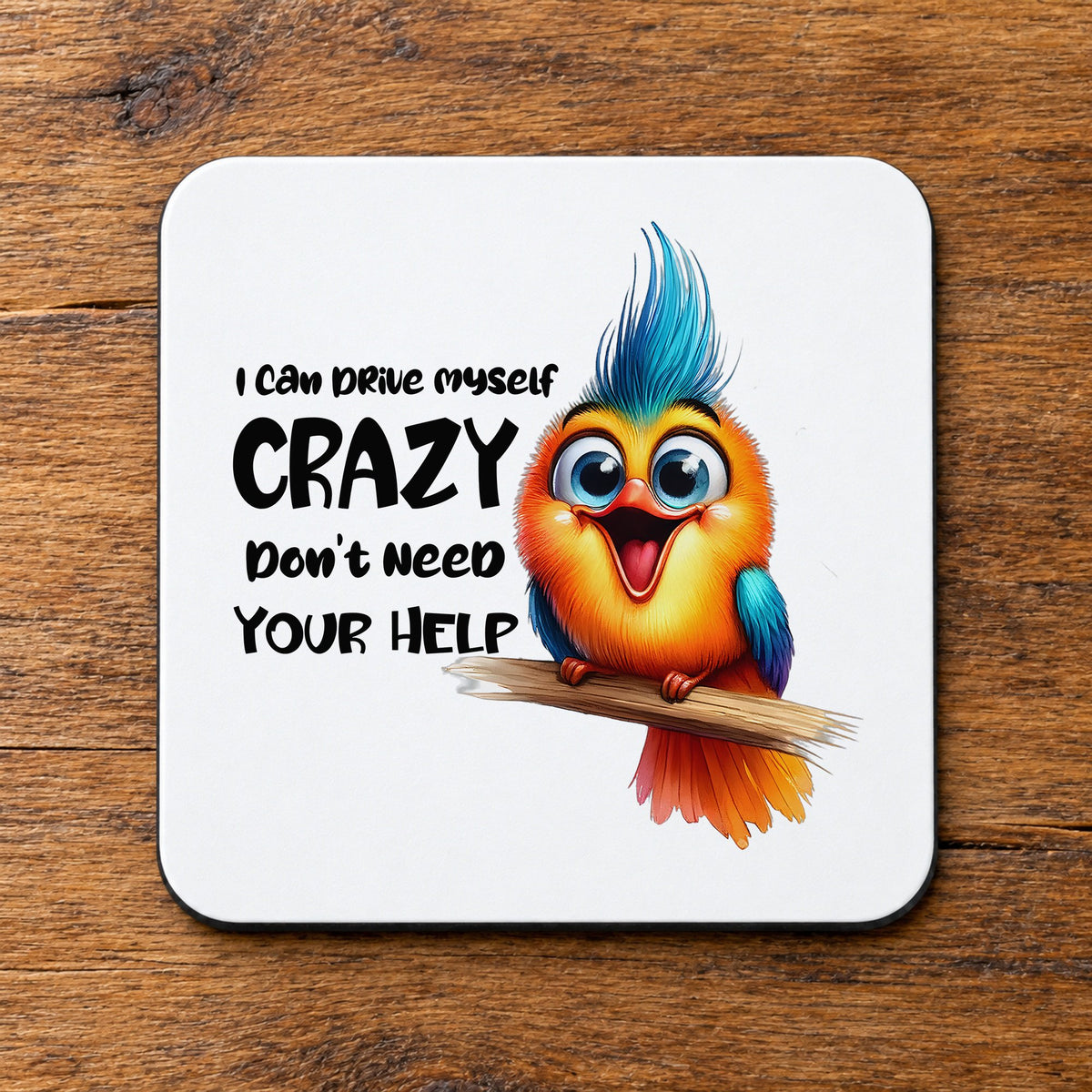 I CAN DRIVE MYSELF CRAZY Don't Need YOUR HELP coaster in white