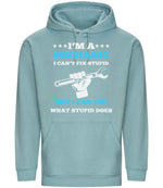 I'M a MECHANIC I CAN'T FIX STUPID BUT I CAN FIX WHAT STUPID DOES hoodie in seafoam