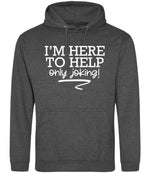 I'M HERE TO HELP Only Joking! hoodie in charcoal