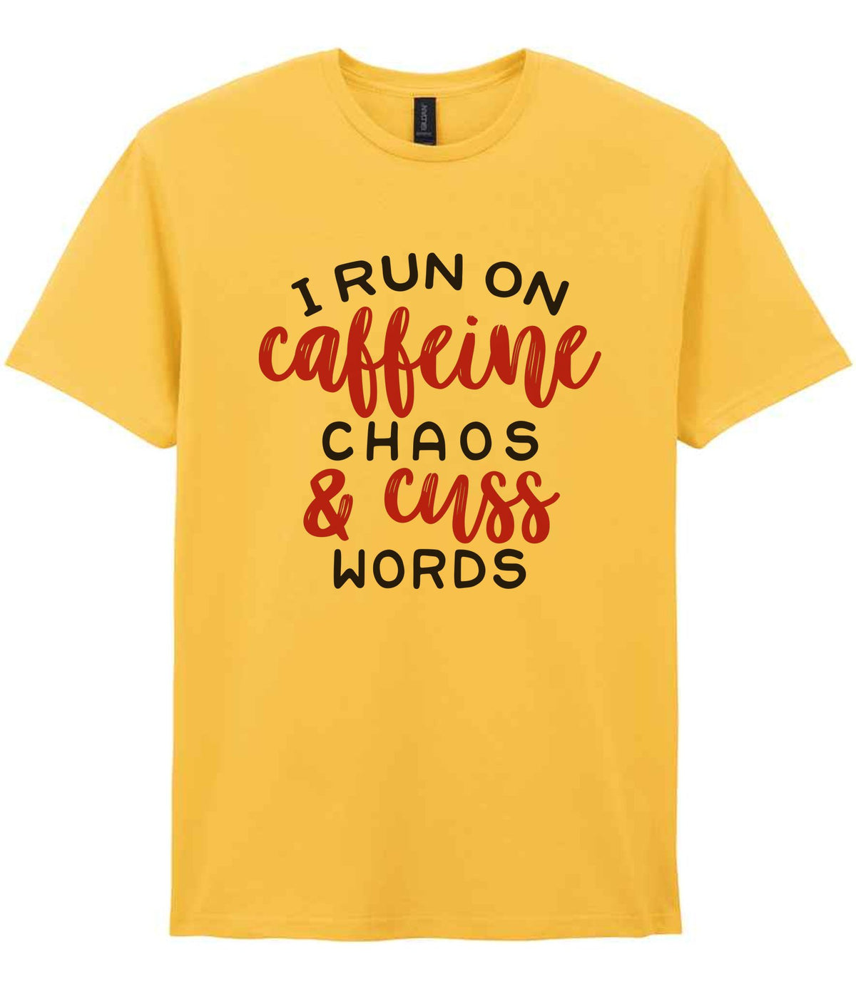 I RUN ON Caffeine CHAOS & Cuss WORDS” t-shirt in daisy