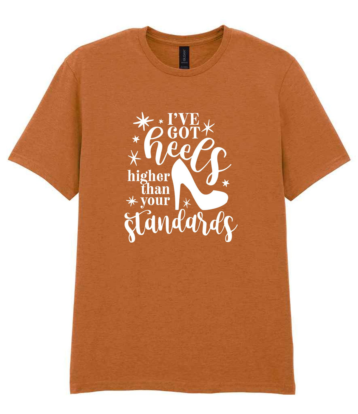 I've Got Heels Higher Than Your Standards t-shirt in fan texas orange