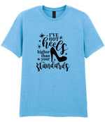 I've Got Heels Higher Than Your Standards t-shirt in sky blue