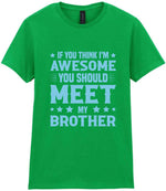 If You Think I'm Awesome You Should Meet My Brother – Ladies T-Shirt in Irish Green with Baby Blue vinyl