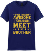 If You Think I'm Awesome You Should Meet My Brother – Ladies T-Shirt in Navy with Gold vinyl