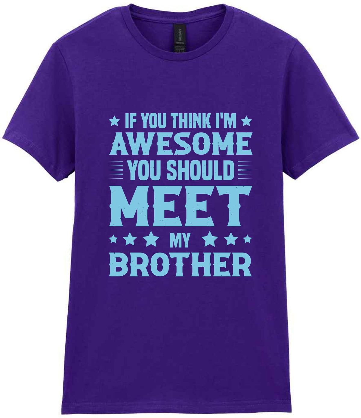 If You Think I'm Awesome You Should Meet My Brother – Ladies T-Shirt in Purple with Baby Blue vinyl