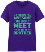 If You Think I'm Awesome You Should Meet My Brother – Ladies T-Shirt in Purple with Mint vinyl