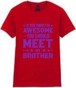 If You Think I'm Awesome You Should Meet My Brother – Ladies T-Shirt in Red with Purple vinyl