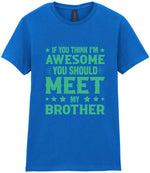 If You Think I'm Awesome You Should Meet My Brother – Ladies T-Shirt in Royal Blue with Mint vinyl