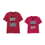 Just A Boy And His Dad Matching Set with Dad and Kid T-Shirts in Cardinal Red