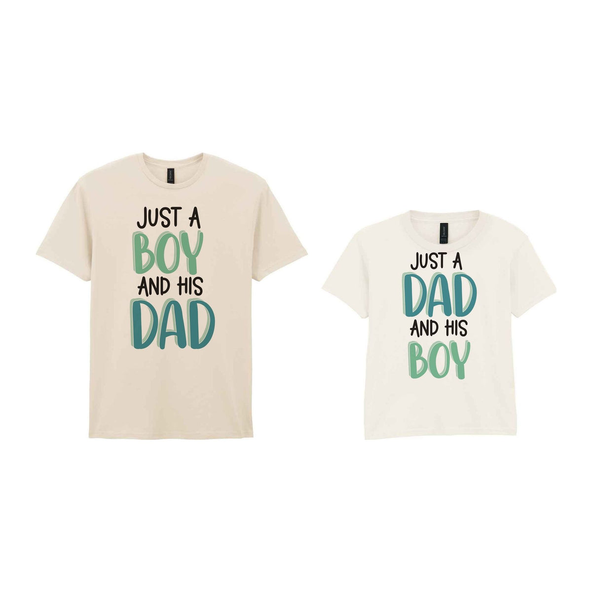 Just A Boy And His Dad Matching Set with Dad and Kid T-Shirts in Natural