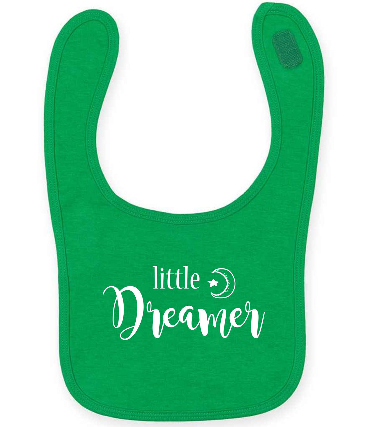 Little Dreamer toddler bib in kelly green