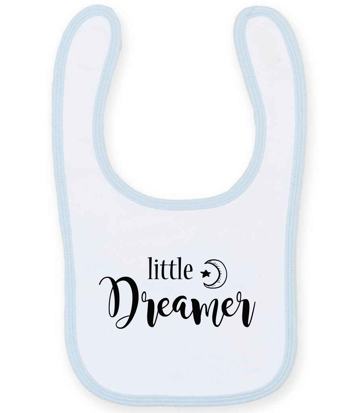 Little Dreamer toddler bib in white/pale blue