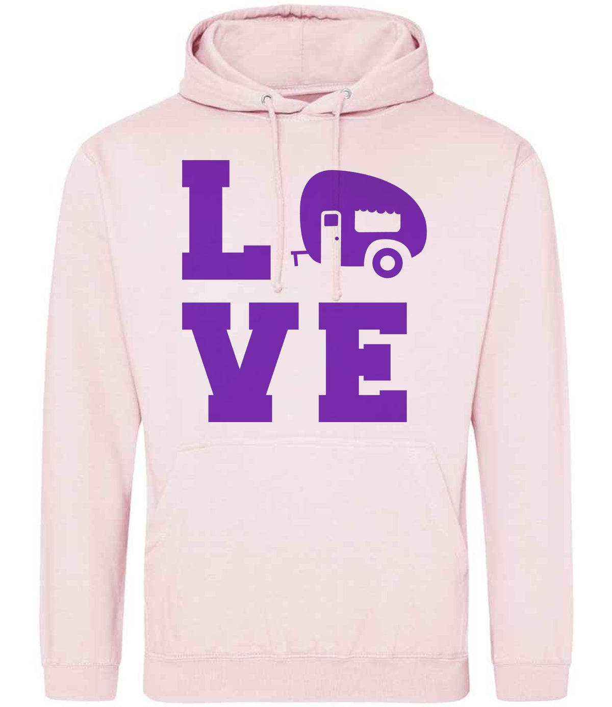 Love – Unisex Hoodie in Baby Pink with Purple vinyl