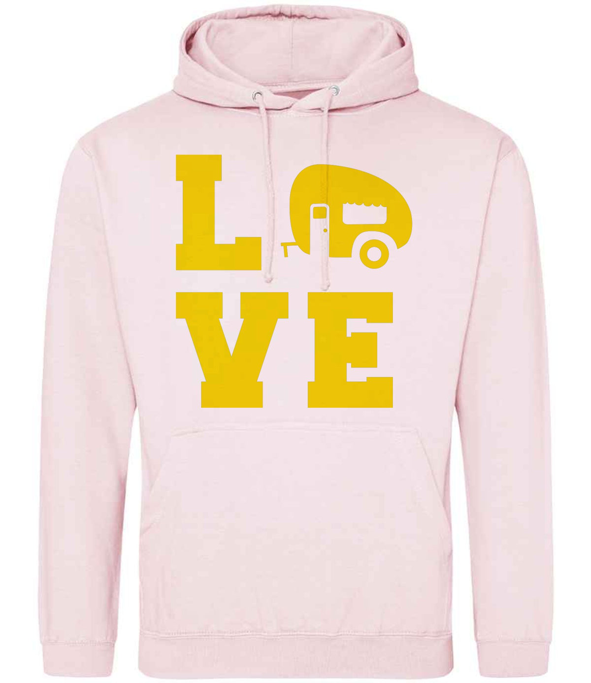 Love – Unisex Hoodie in Baby Pink with Yellow vinyl