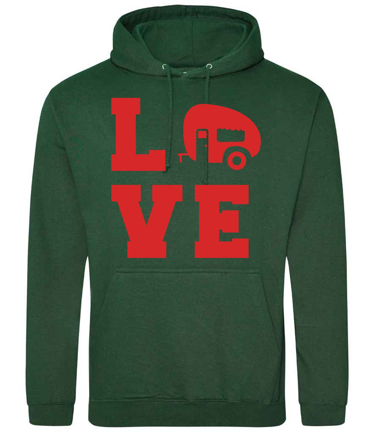 Love – Unisex Hoodie in Bottle Green with Red vinyl