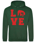 Love – Unisex Hoodie in Bottle Green with Red vinyl