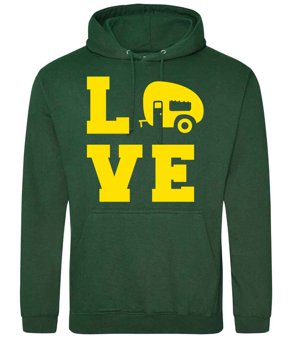 Love – Unisex Hoodie in Bottle Green with Yellow vinyl