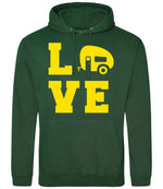 Love – Unisex Hoodie in Bottle Green with Yellow vinyl