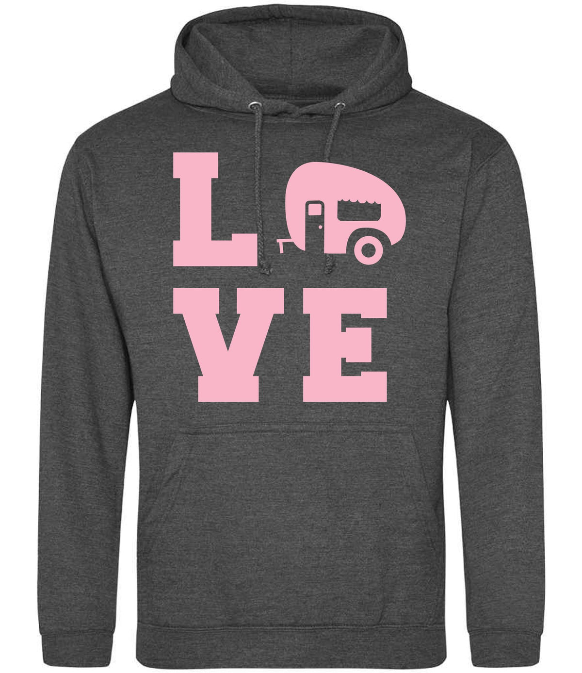 Love – Unisex Hoodie in Charcoal with Baby Pink vinyl