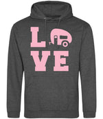 Love – Unisex Hoodie in Charcoal with Baby Pink vinyl