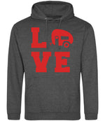 Love – Unisex Hoodie in Charcoal with Red vinyl