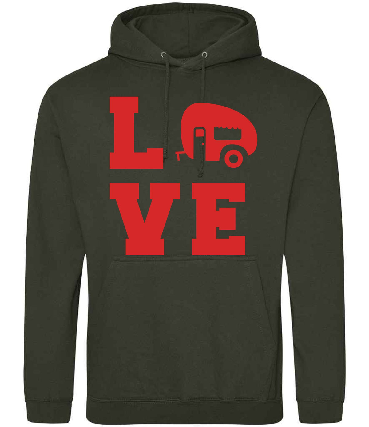 Love – Unisex Hoodie in Combat Green with Red vinyl