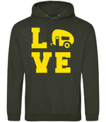Love – Unisex Hoodie in Combat Green with Yellow vinyl