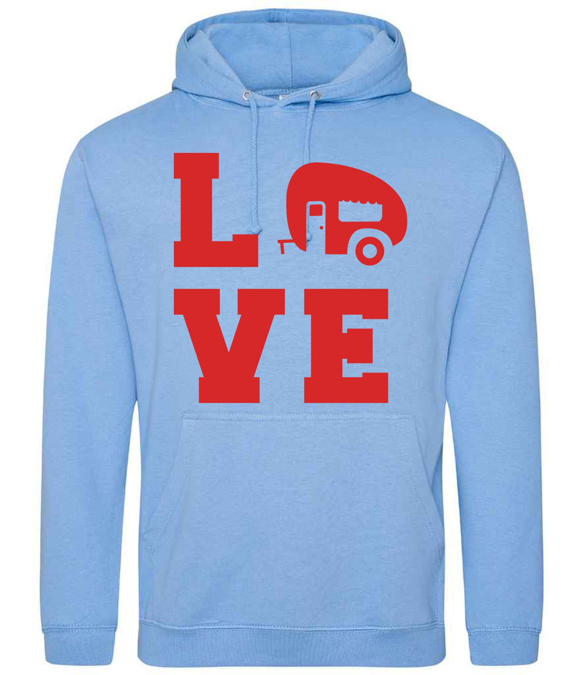 Love – Unisex Hoodie in Cornflower Blue with Red vinyl