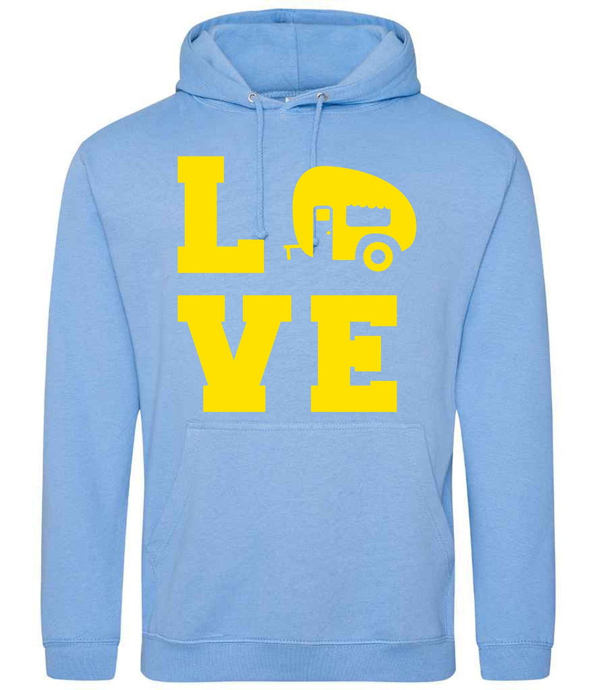 Love – Unisex Hoodie in Cornflower Blue with Yellow vinyl
