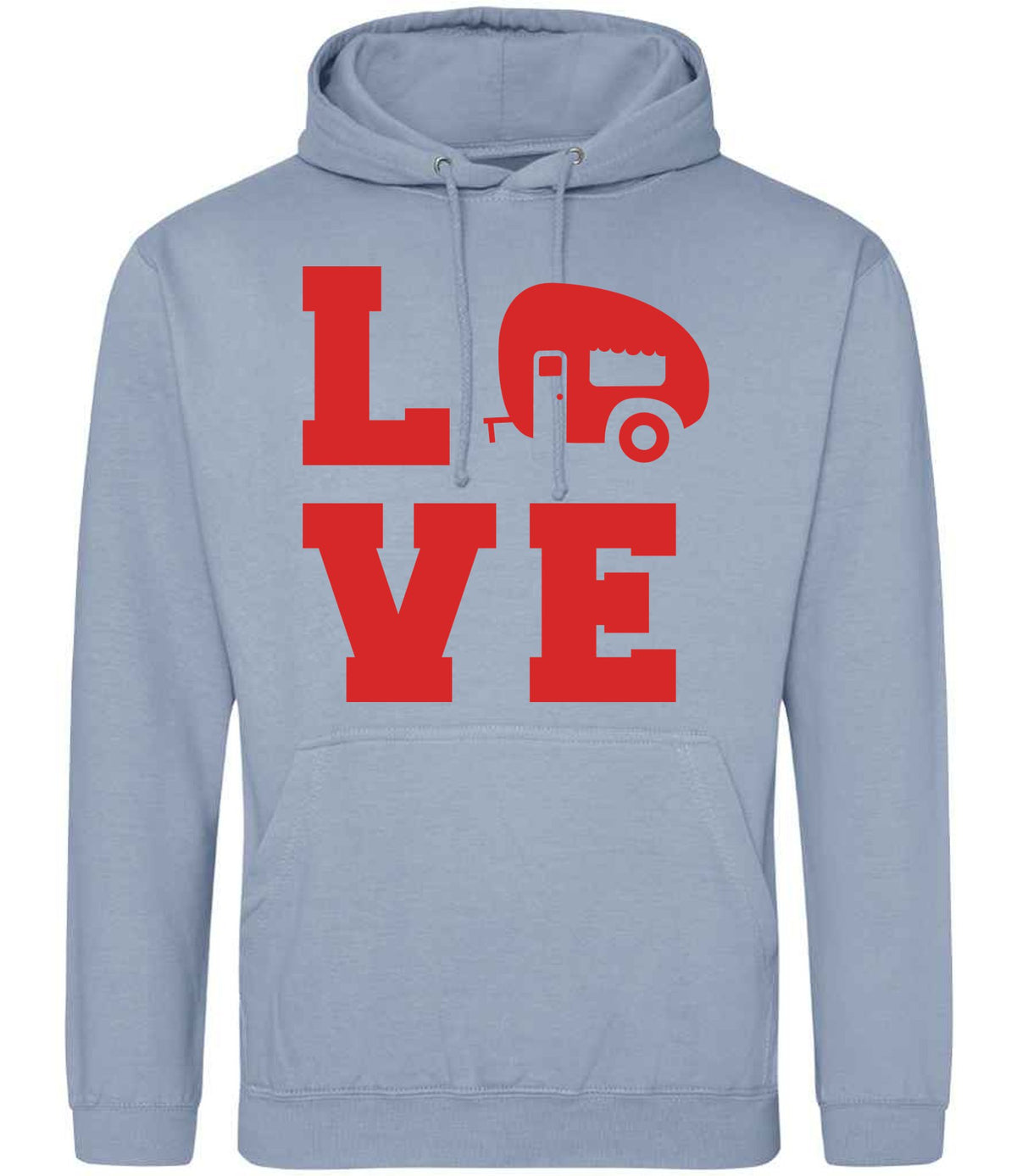 Love – Unisex Hoodie in Dusty Blue with Red vinyl