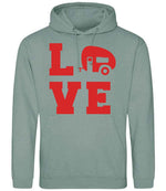 Love – Unisex Hoodie in Dusty Green with Red vinyl