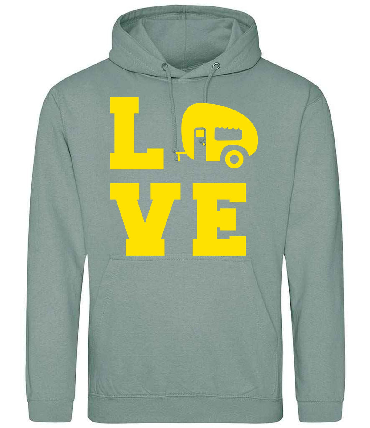 Love – Unisex Hoodie in Dusty Green with Yellow vinyl