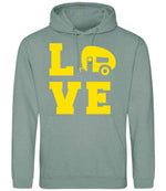 Love – Unisex Hoodie in Dusty Green with Yellow vinyl