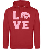 Love – Unisex Hoodie in Fire Red with Baby Pink vinyl