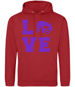 Love – Unisex Hoodie in Fire Red with Purple vinyl